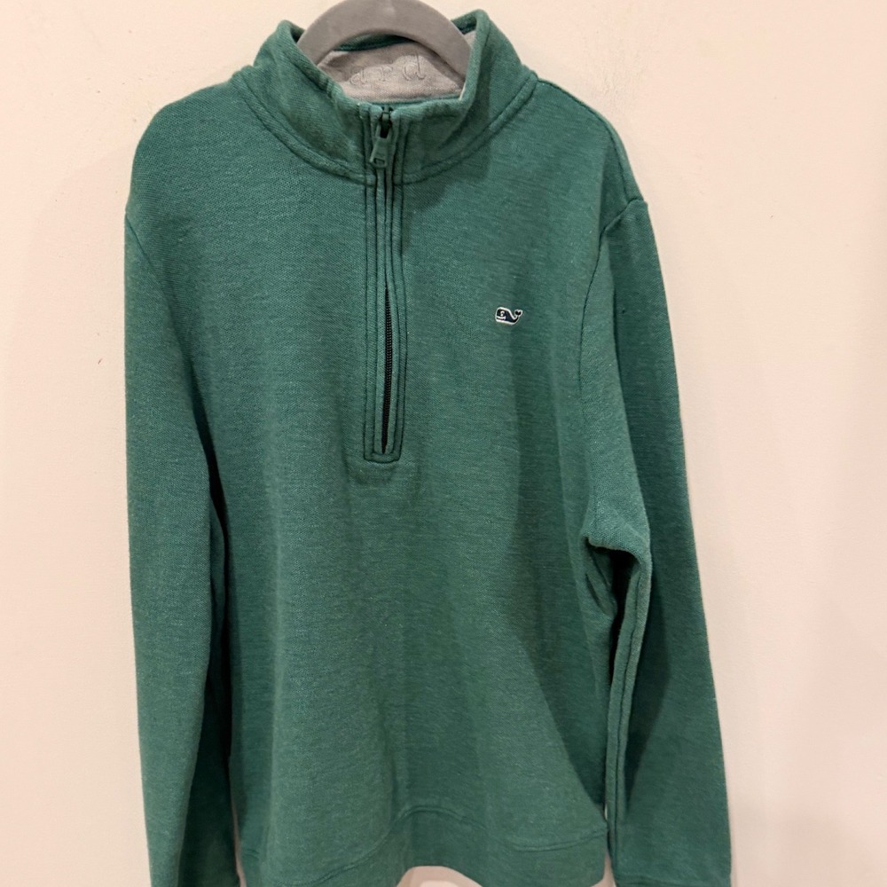Vineyard Vines Boys Green Pima Cotton Quarter Zip Pullover Sweater Size M 12-14